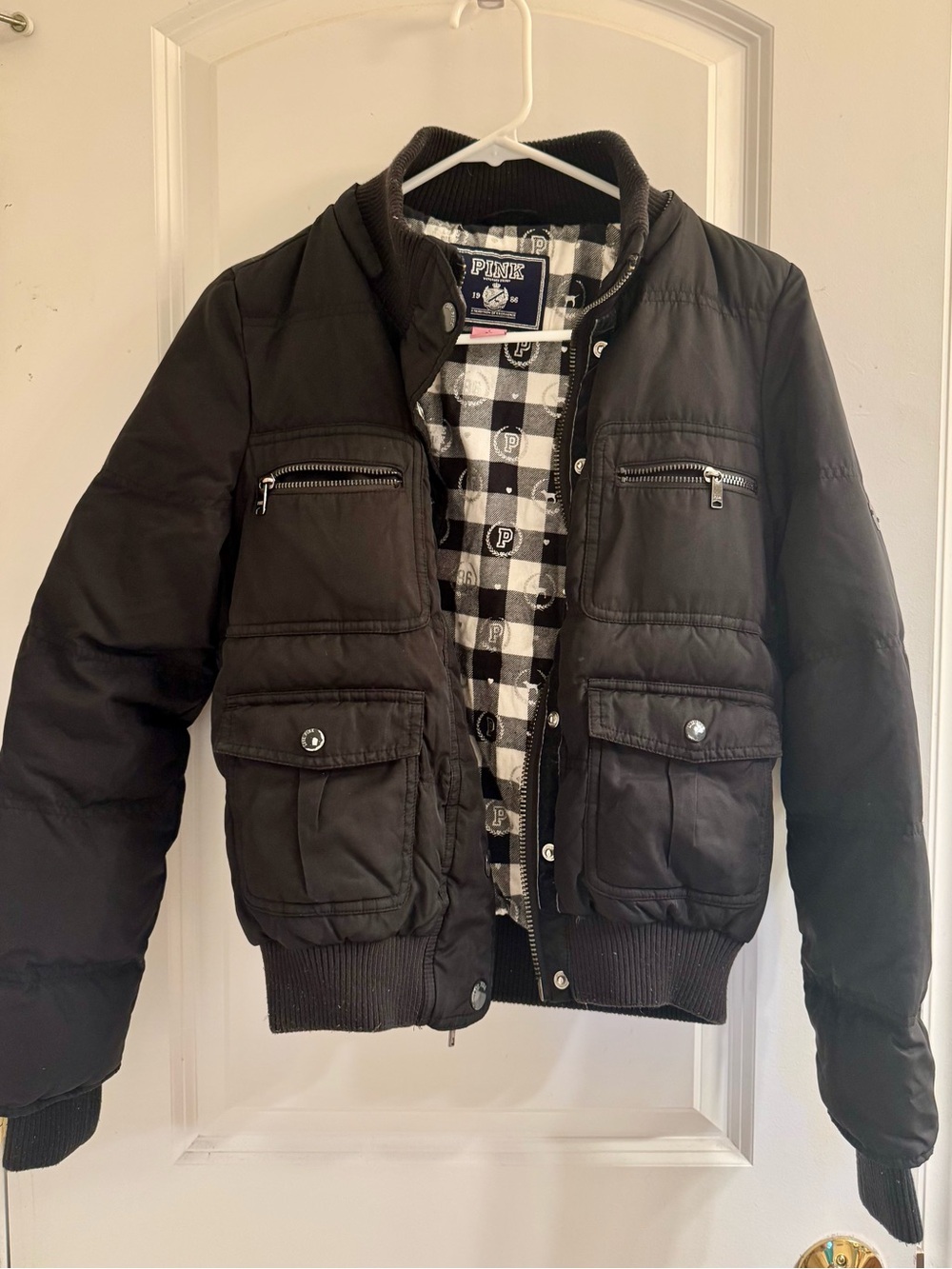 Vintage Victoria’s Secret PINK Black Puffer Bomber Jacket Y2K Size S